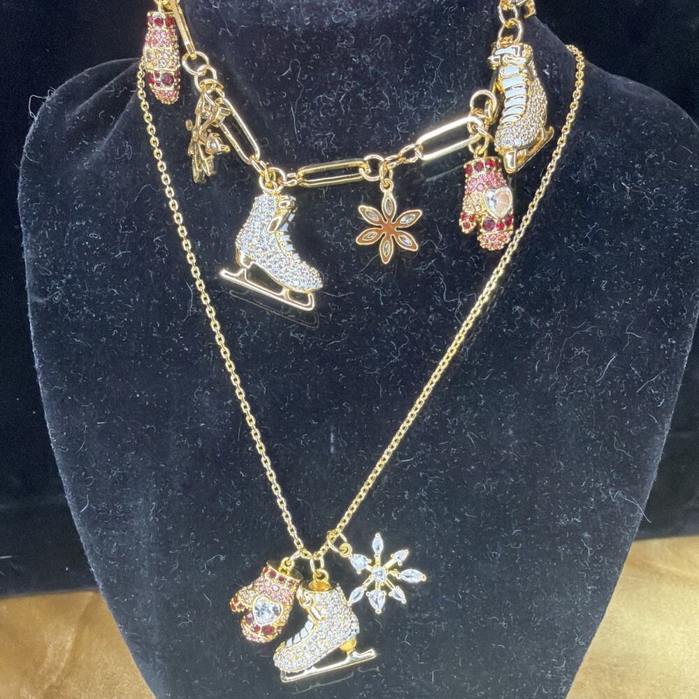 Kate Spade Winter Snow Day Charm Necklace & Bracelet Set Gold Plated HolidayFun